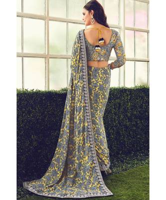 multicolor embroidered crepe saree with blouse 2