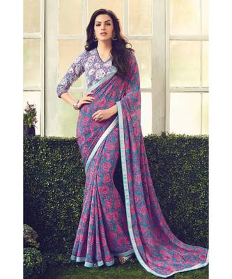 multicolor embroidered crepe saree with blouse 1