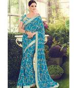 blue embroidered crepe saree with blouse