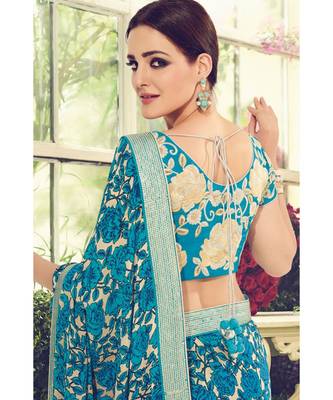 blue embroidered crepe saree with blouse 3