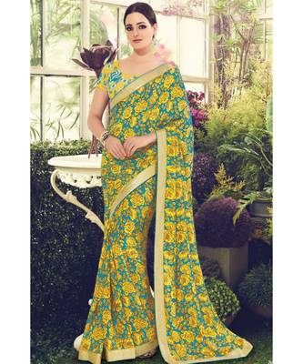 multicolor embroidered crepe saree with blouse 1