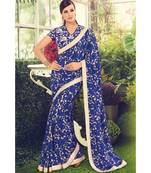 blue embroidered crepe saree with blouse