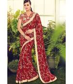 red embroidered crepe saree with blouse
