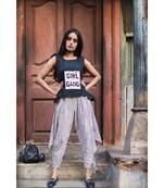 Black Boho Ankle  Length Khadi Linen Pants And Pached Top
