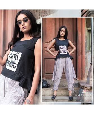 Black Boho Ankle  Length Khadi Linen Pants And Pached Top 2