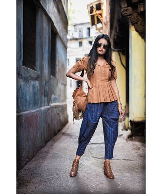 Fantasy Blue Cowl Baggy Ankle Khadi Pants And Top 1