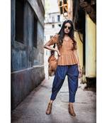 Fantasy Blue Cowl Baggy Ankle Khadi Pants And Top