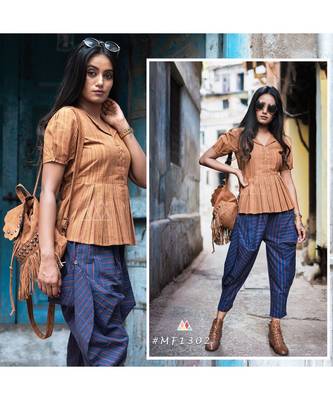 Fantasy Blue Cowl Baggy Ankle Khadi Pants And Top 2