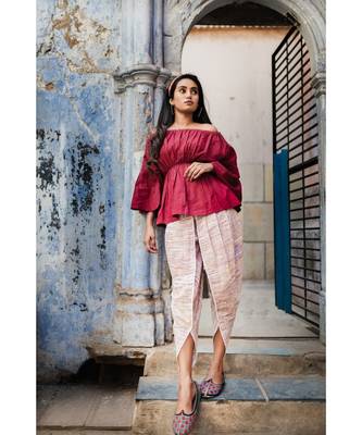 Fantasy Violet Khadi Tulip Pants And Maroon Top Combo 1
