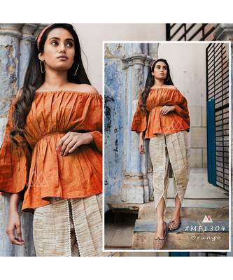 Fantasy  Slub Khadi  Rust-Mehendi Pants And  Top Combo 2