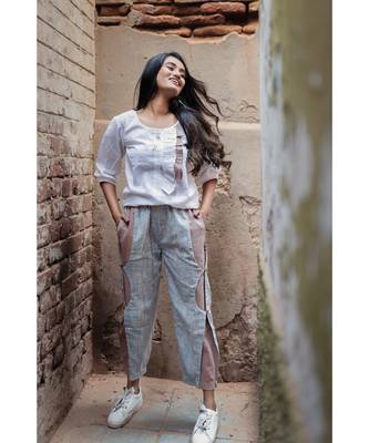 Blue Khadi Ankle Length C-Pants and Top 1