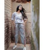 Blue Khadi Ankle Length C-Pants and Top