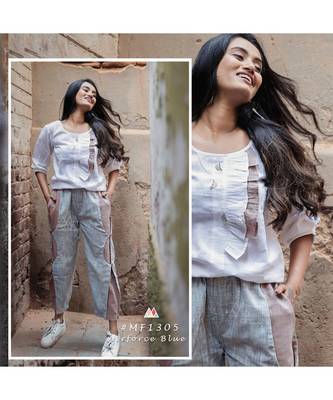 Blue Khadi Ankle Length C-Pants and Top 2