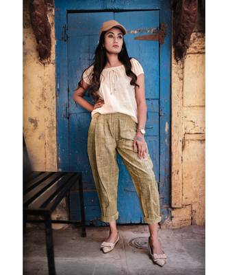 Fantasy  Dull Green  Pleated Casual Pants And Top Combo 1