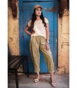 Fantasy  Dull Green  Pleated Casual Pants And Top Combo