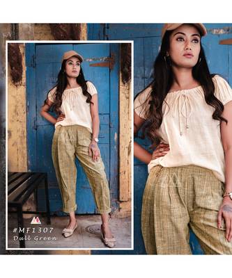 Fantasy  Dull Green  Pleated Casual Pants And Top Combo 2