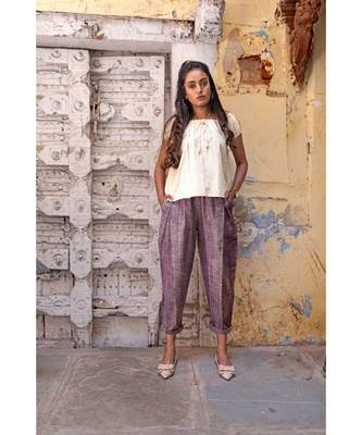 Fantasy Dull Lilac Slub Pleated Casual Pants And Top Combo 1