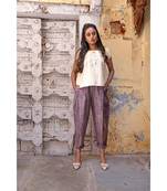 Fantasy Dull Lilac Slub Pleated Casual Pants And Top Combo