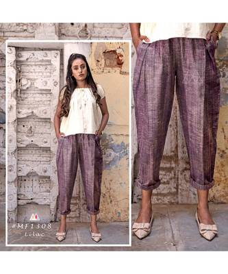Fantasy Dull Lilac Slub Pleated Casual Pants And Top Combo 2