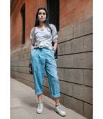 Fantasy Blue Denim Slub Khadi Pants And Waist Tieup Top