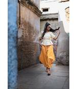 Mustard Baggy Ankle Pants And Shrug Top Combo