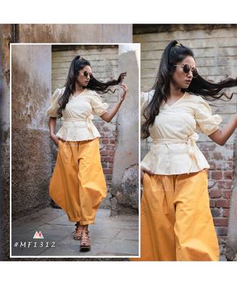 Mustard Baggy Ankle Pants And Shrug Top Combo 2