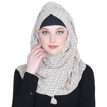Beige printed cotton hijab 1