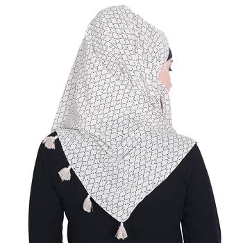 Beige printed cotton hijab 2