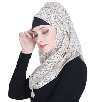 Beige printed cotton hijab 3