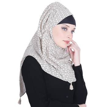 Beige printed cotton hijab 4