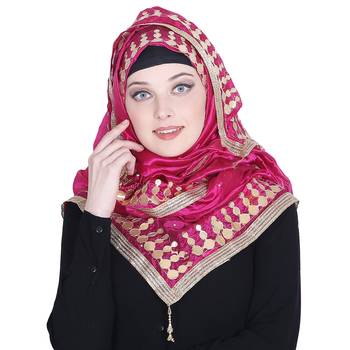 Pink embroidered silk blend hijab 1