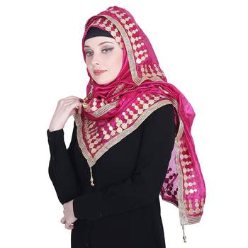 Pink embroidered silk blend hijab 3
