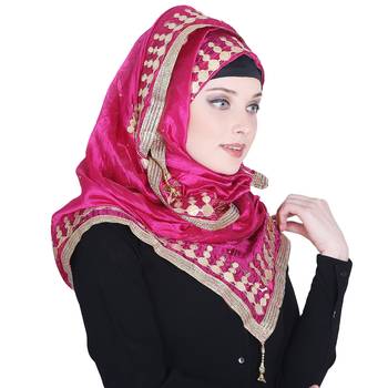Pink embroidered silk blend hijab 4