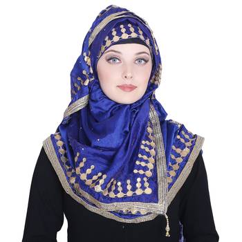 Blue embroidered silk blend hijab 1
