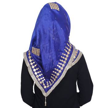Blue embroidered silk blend hijab 2