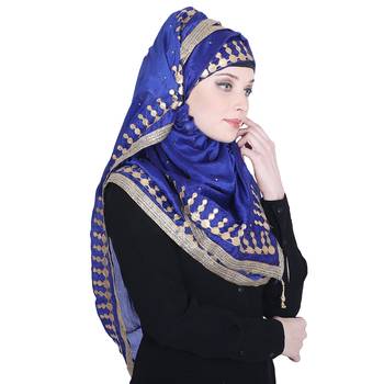 Blue embroidered silk blend hijab 4