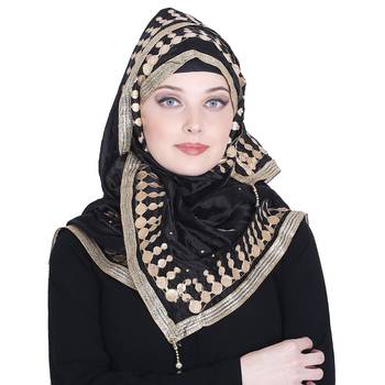 Black embroidered silk blend hijab 1