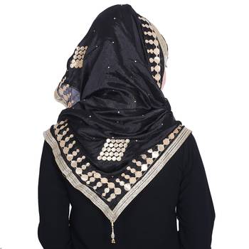 Black embroidered silk blend hijab 2