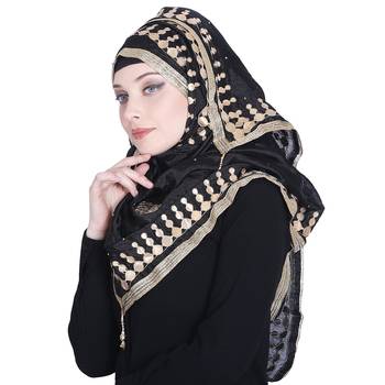 Black embroidered silk blend hijab 3