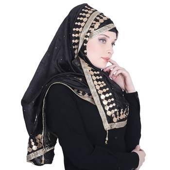 Black embroidered silk blend hijab 4
