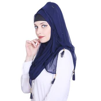 Blue plain chiffon hijab 3