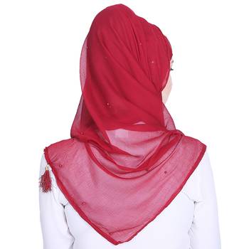 Red plain chiffon hijab 2