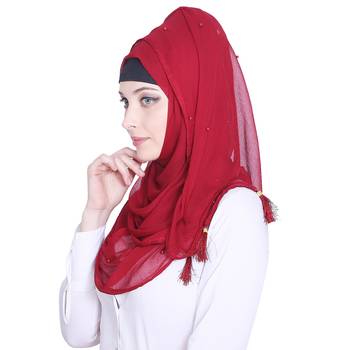 Red plain chiffon hijab 3