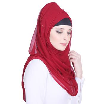 Red plain chiffon hijab 4