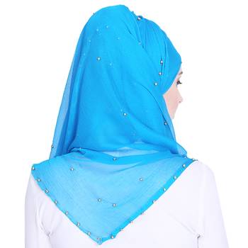 Blue plain chiffon hijab 2