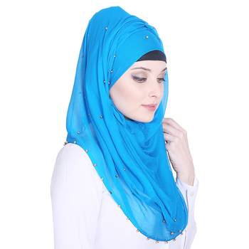 Blue plain chiffon hijab 4