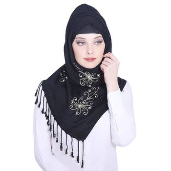 Black embroidered viscose hijab 1
