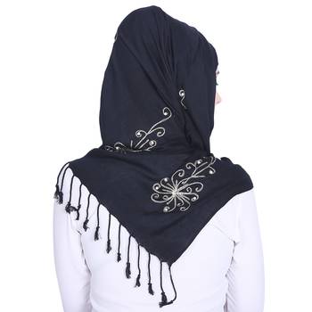 Black embroidered viscose hijab 2