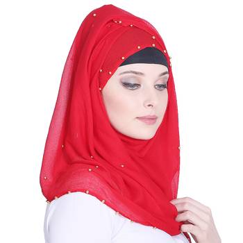 Red plain chiffon hijab 4