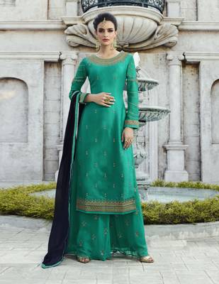 Turquoise Resham Embroidery Georgette Salwar 1